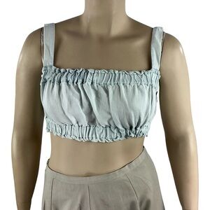 Weekend Los Angeles Glacier Mineral Wash Smocked Crop Top Blue Size L